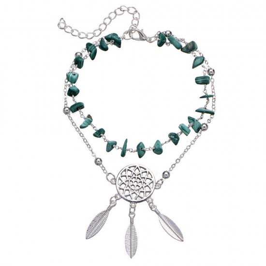 Bohemian Irregular Chain Anklet Green Turquoise Hollow Dream Net Charm Anklets Jewelry for Women