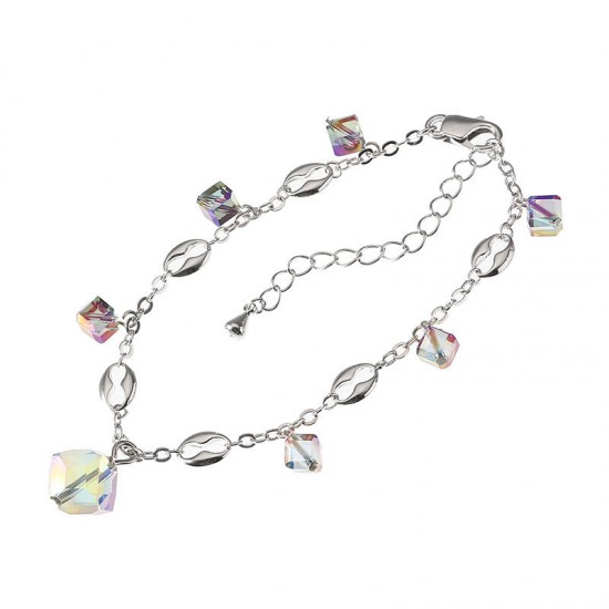JASSY® Elegant Platinum Plated Colorful Crystal Cube Pendant Anklet Anallergic Best Gift for Women