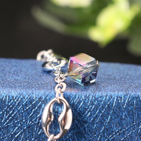 JASSY® Elegant Platinum Plated Colorful Crystal Cube Pendant Anklet Anallergic Best Gift for Women