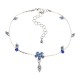 JASSY® Fine Anklet Platinum Plated Capri Blue Rhinestone Flower Leaf Pendant Jewelry for Women