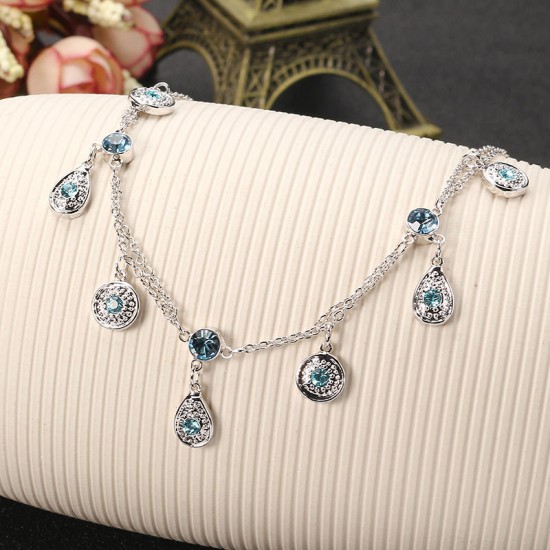 JASSY® Fine Anklet Platinum Plated Lake Blue Rhinestone New Fashion Bracelet Jewelry for Women