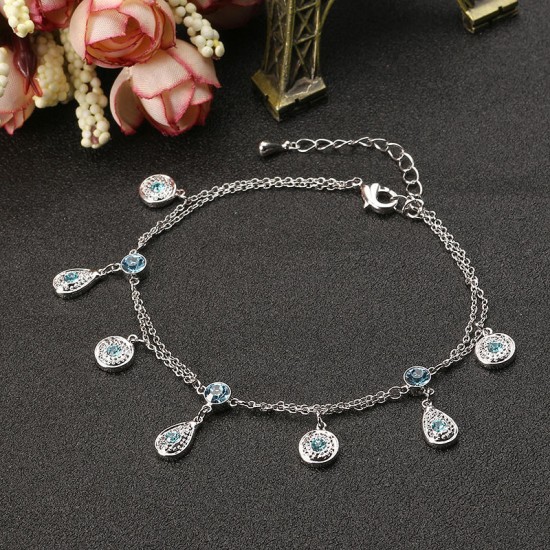 JASSY® Fine Anklet Platinum Plated Lake Blue Rhinestone New Fashion Bracelet Jewelry for Women