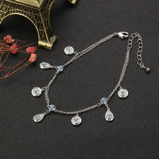 JASSY® Fine Anklet Platinum Plated Lake Blue Rhinestone New Fashion Bracelet Jewelry for Women