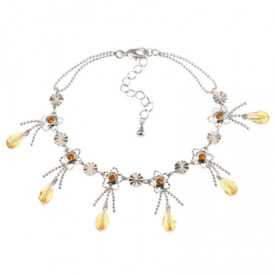 JASSY® Luxury Platinum Plated Bracelet Golden Gemstone Flower Pendant Anklet Bracelet for Women