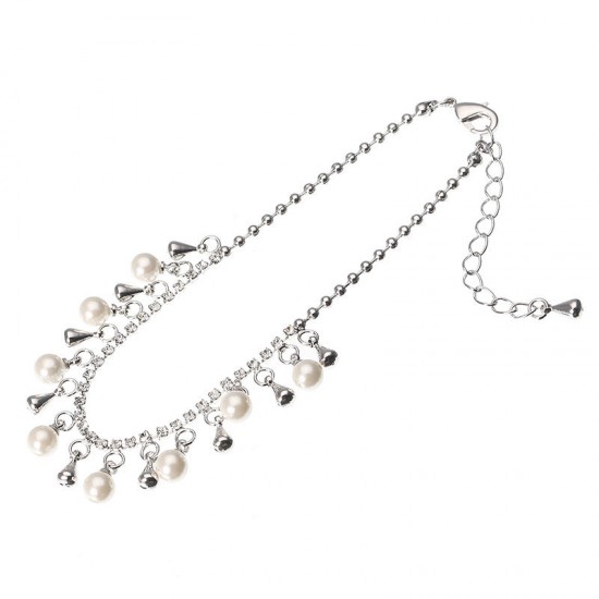 JASSY® Platinum Plated Rhinestone Fine Anklet Elegant Artificial Pearl Clothing Accessories