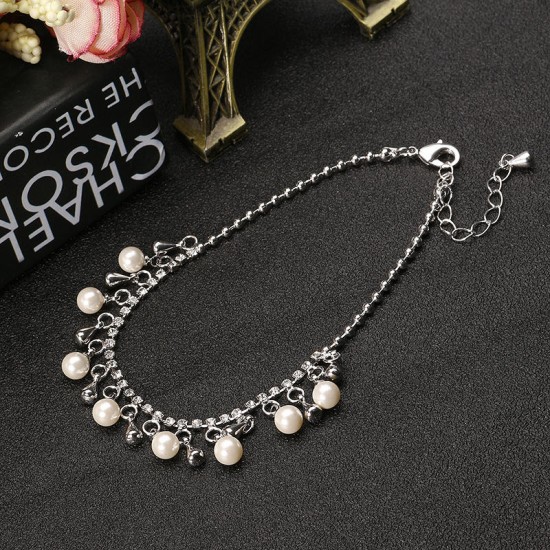 JASSY® Platinum Plated Rhinestone Fine Anklet Elegant Artificial Pearl Clothing Accessories