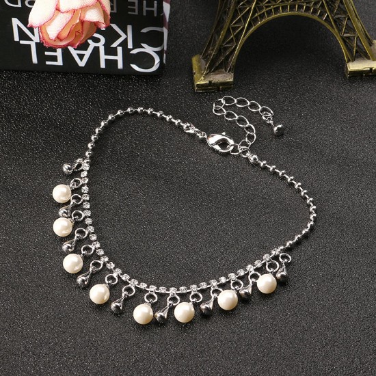 JASSY® Platinum Plated Rhinestone Fine Anklet Elegant Artificial Pearl Clothing Accessories