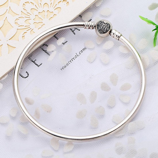925 Silver Rhinestones Bracelets Elegant Heart Shaped Bracelet Bangle Jewelry For Women