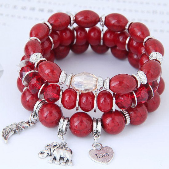 Bohemian Multilayer Bracelet Animal Elephant Heart Colorful Tassel Beaded Pendant Bracelet