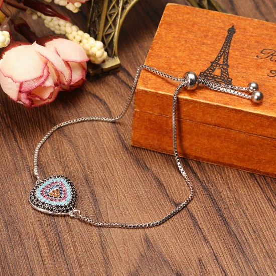 Exquisite Triangle Colorful Zircon Bracelet Adjustable Metal Cuff Chain