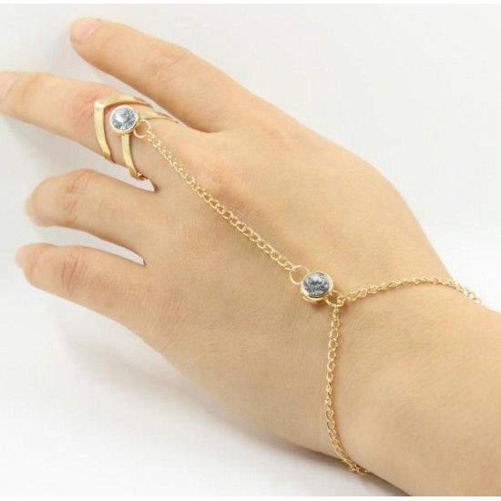 Fashion Chain Bracelets Hollow Geometric Rhinestone Bracelet Together with Ring Jewelry for Women