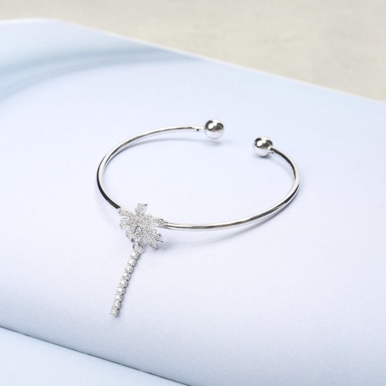 JASSY® 925 Sterling Silver Women's Bangle Bracelet Trendy Coconut Tree Charm Silver Bracelet