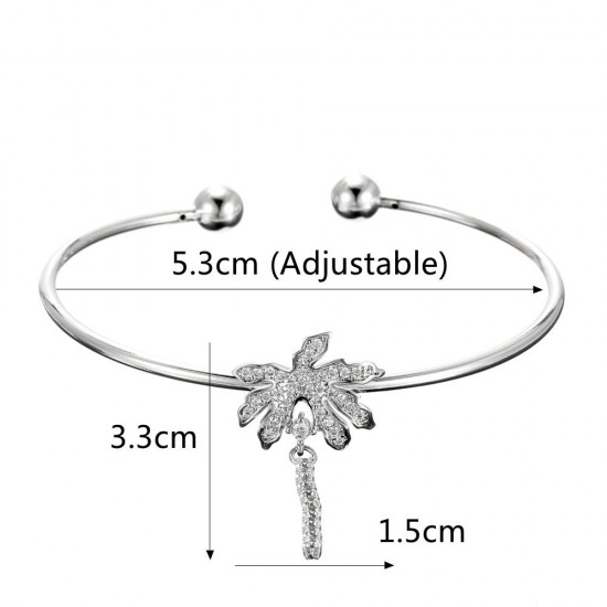 JASSY® 925 Sterling Silver Women's Bangle Bracelet Trendy Coconut Tree Charm Silver Bracelet