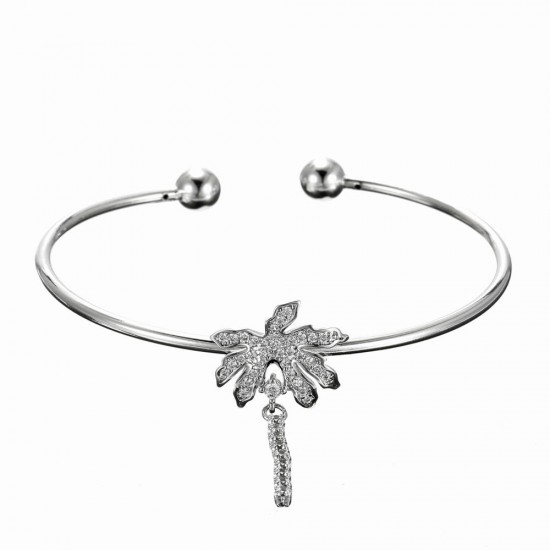 JASSY® 925 Sterling Silver Women's Bangle Bracelet Trendy Coconut Tree Charm Silver Bracelet