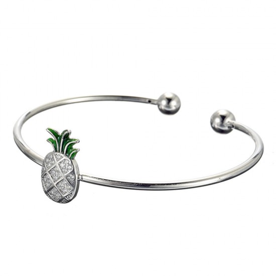 JASSY® 925 Sterling Silver Womens Bangle Bracelet Trendy Pineapple Charm Adjustable Bracelets