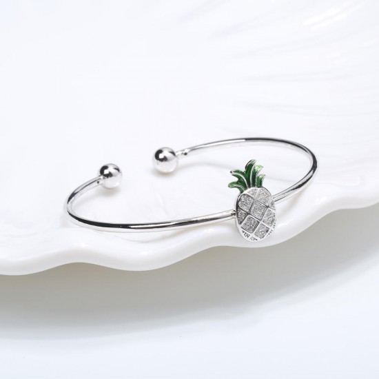 JASSY® 925 Sterling Silver Womens Bangle Bracelet Trendy Pineapple Charm Adjustable Bracelets