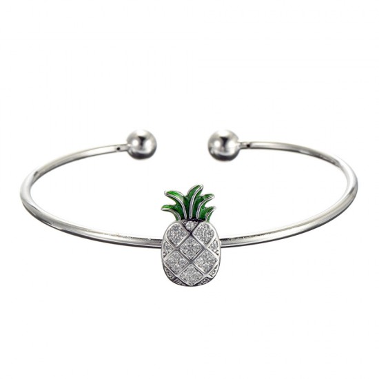 JASSY® 925 Sterling Silver Womens Bangle Bracelet Trendy Pineapple Charm Adjustable Bracelets