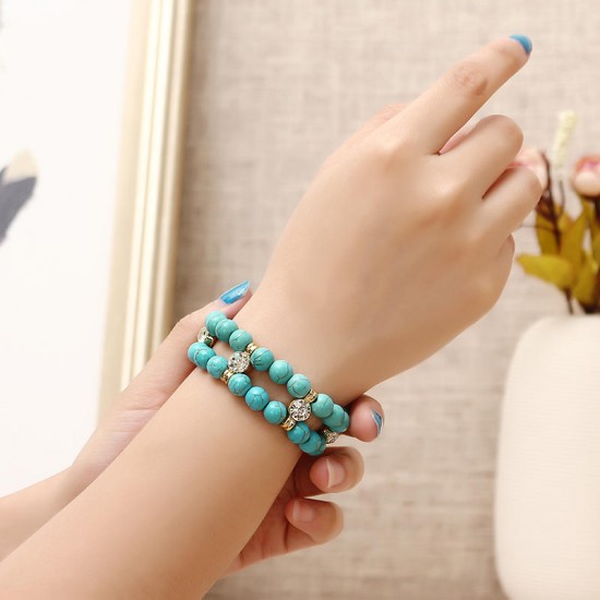 JASSY® Antique Turquoise Beads Rhinestone Stretch Anallergic Bracelet Fine Jewelry for Women