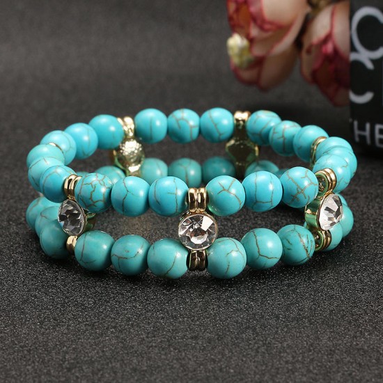 JASSY® Antique Turquoise Beads Rhinestone Stretch Anallergic Bracelet Fine Jewelry for Women