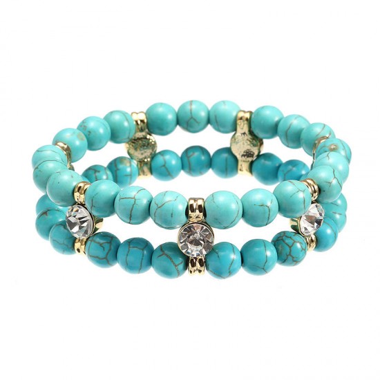 JASSY® Antique Turquoise Beads Rhinestone Stretch Anallergic Bracelet Fine Jewelry for Women