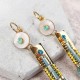 Bohemian Gold Plated Gemstone Earring Elegant Feather Pendant Ear Drop Jewelry Gift For Women