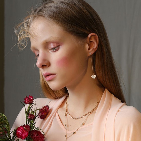 Delicate Dazzling Asymmetric Heart Earring Sterling Silver Gold Earrings for Women