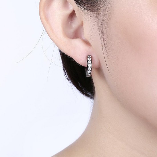 INALIS Circle Crystal Hoop Earring Gun Black Plated Anallergic Earrings for Women