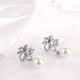 INALIS Pearl Pendent Butterfly Rhinestone Platinum Earrings