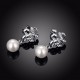 INALIS Pearl Pendent Butterfly Rhinestone Platinum Earrings