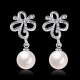 INALIS Pearl Pendent Butterfly Rhinestone Platinum Earrings