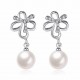 INALIS Pearl Pendent Butterfly Rhinestone Platinum Earrings