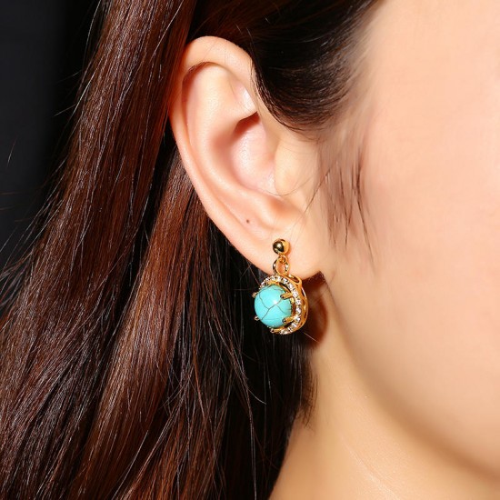 JASSY® 4 Pairs Earrings Luxury Gold Platinum Plated Turquoise Flower Zircon Drop Women Jewelry