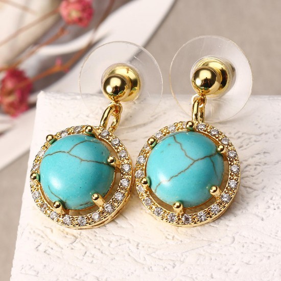 JASSY® 4 Pairs Earrings Luxury Gold Platinum Plated Turquoise Flower Zircon Drop Women Jewelry