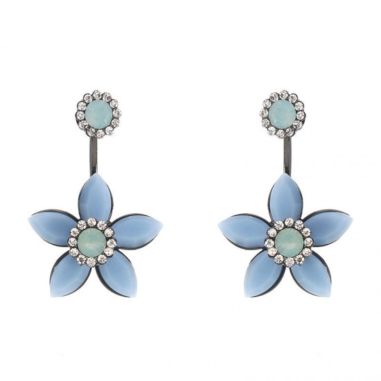 JASSY® Elegant 18K Gold Plated White Opal Rhinestones Flower Semi Precious Stone Earring