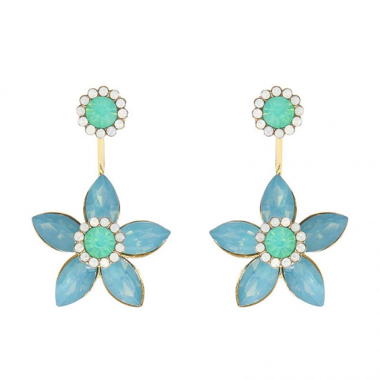 JASSY® Elegant 18K Gold Plated White Opal Rhinestones Flower Semi Precious Stone Earring