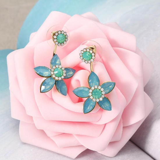 JASSY® Elegant 18K Gold Plated White Opal Rhinestones Flower Semi Precious Stone Earring