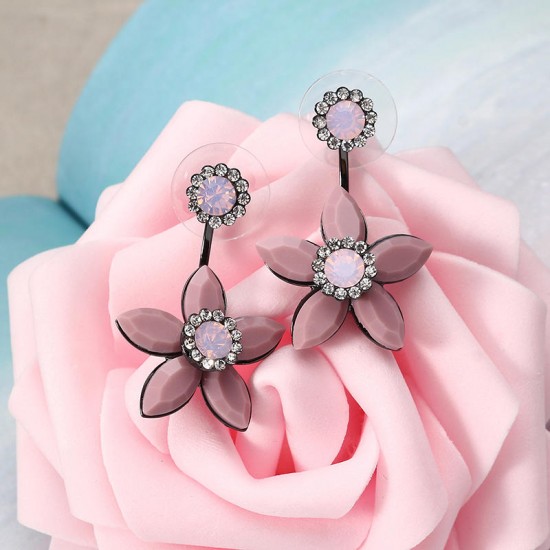 JASSY® Elegant 18K Gold Plated White Opal Rhinestones Flower Semi Precious Stone Earring