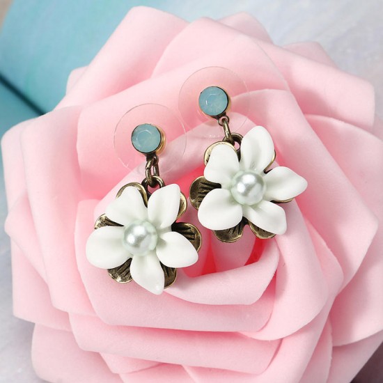 JASSY® Retro Pearl Antique Bronze Ear Drop White Gemstone Flower Earrings Best Gift for Women