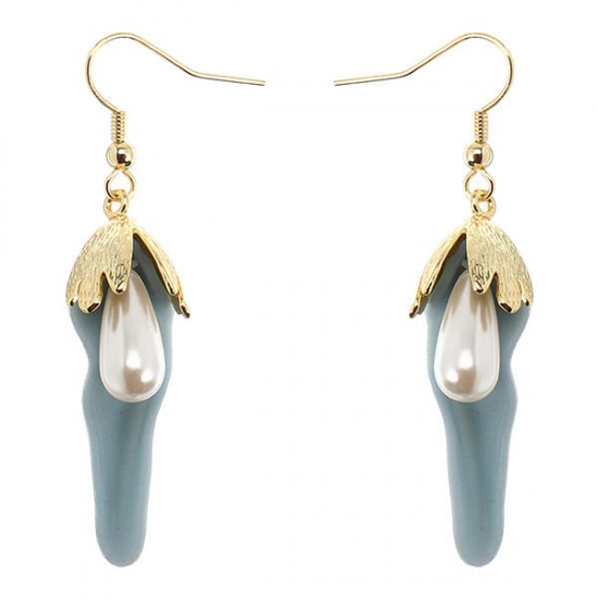 JASSY® 18K Gold Plated Fine Jewelry Set Blue Flower Necklace Pearls Crystal Rhinestones Earrings