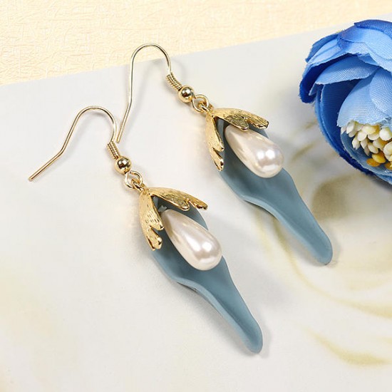 JASSY® 18K Gold Plated Fine Jewelry Set Blue Flower Necklace Pearls Crystal Rhinestones Earrings