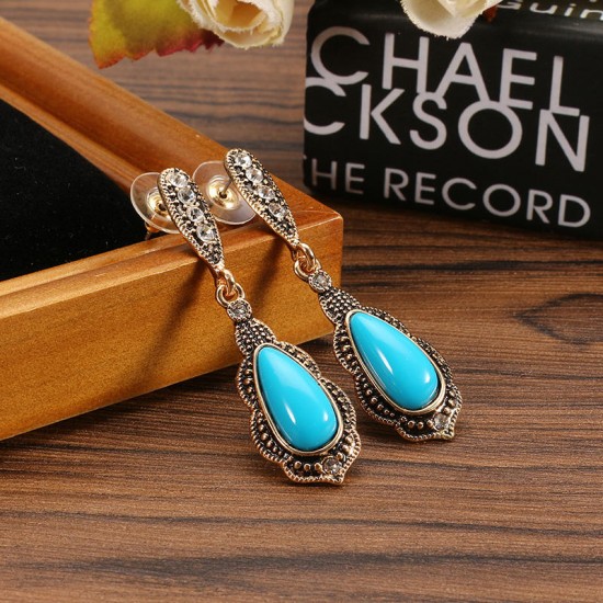 JASSY® Bohemian Gold Earrings Natural Blue Stone Necklace Retro Rhinestones Ring Gift For Women