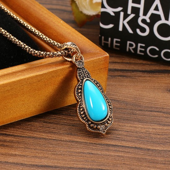 JASSY® Bohemian Gold Earrings Natural Blue Stone Necklace Retro Rhinestones Ring Gift For Women