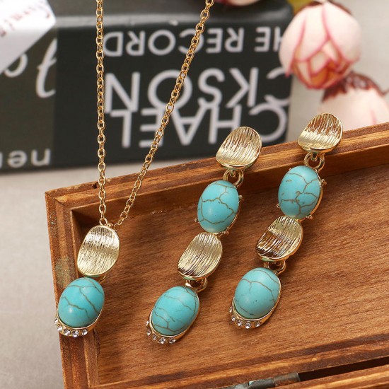 JASSY® Bohemian Jewelry Set Elegant 18K Gold Plated Turquoise Earrings Necklace Jewelry for Women