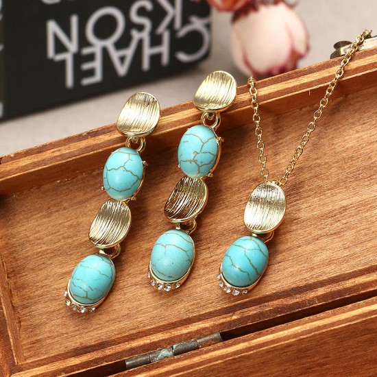 JASSY® Bohemian Jewelry Set Elegant 18K Gold Plated Turquoise Earrings Necklace Jewelry for Women