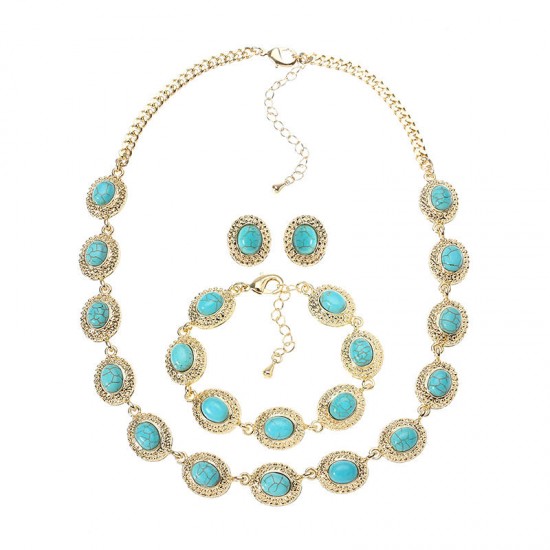JASSY® Bohemian Women Jewelry Set Turquoise Bead Bracelet Necklace Earrings