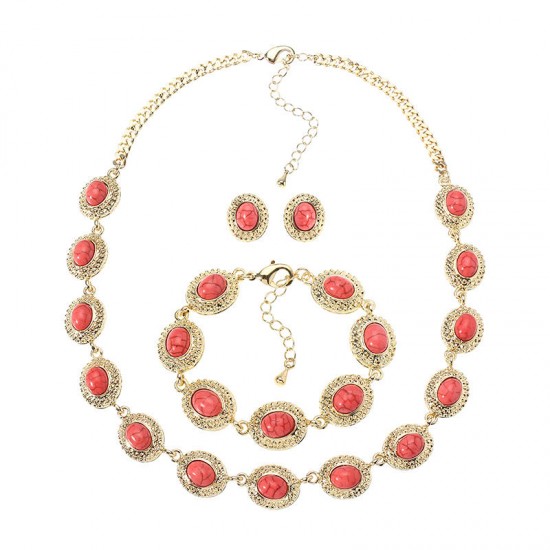 JASSY® Bohemian Women Jewelry Set Turquoise Bead Bracelet Necklace Earrings