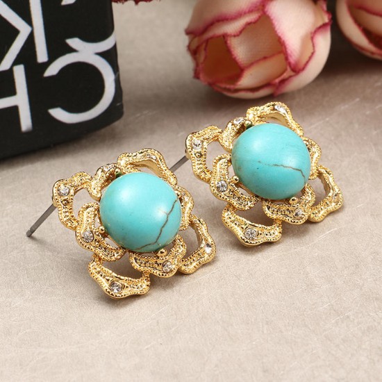 JASSY® Elegant 18K Gold Plated Turquoise Jewelry Set Vintage Necklace Ring Earrings for Women