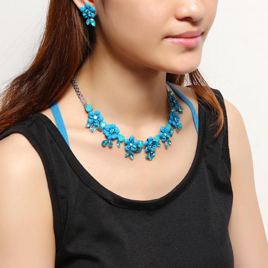 JASSY® Elegant Blue Flower Jewelry Set Luxury Platinum Crystal Earrings Necklace for Women