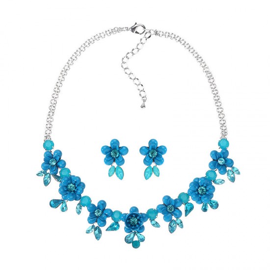 JASSY® Elegant Blue Flower Jewelry Set Luxury Platinum Crystal Earrings Necklace for Women