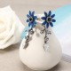 JASSY® Elegant Royal Blue Jewelry Set Flower Crystal Pearl Necklace Earrings